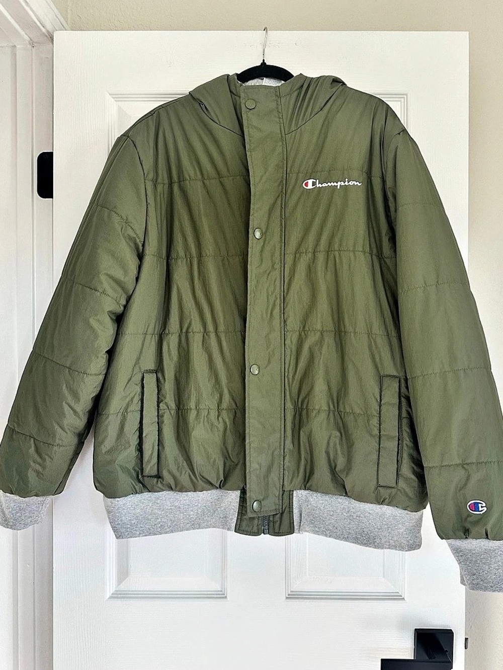 Champion Reversible Powerblend Puffer Jacket Green & Gray XL